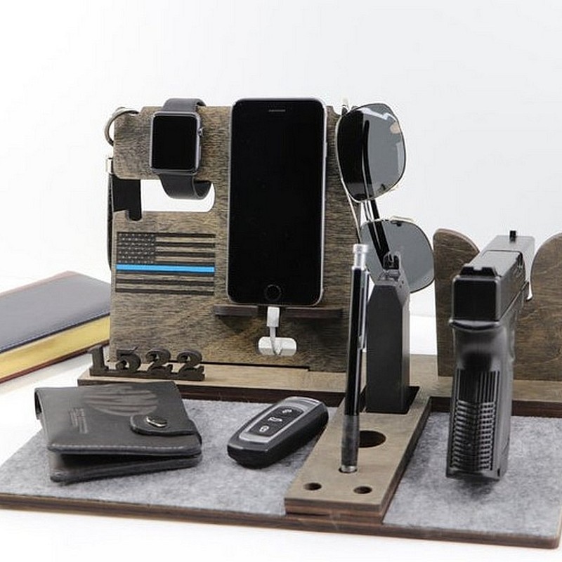 Kişiye Özel - Ahşap Silahlı Aksesuar ve Cep Telefonu Standı Police Seri