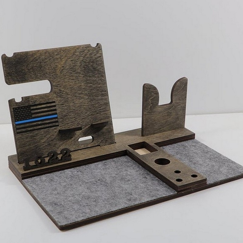 Kişiye Özel - Ahşap Silahlı Aksesuar ve Cep Telefonu Standı Police Seri