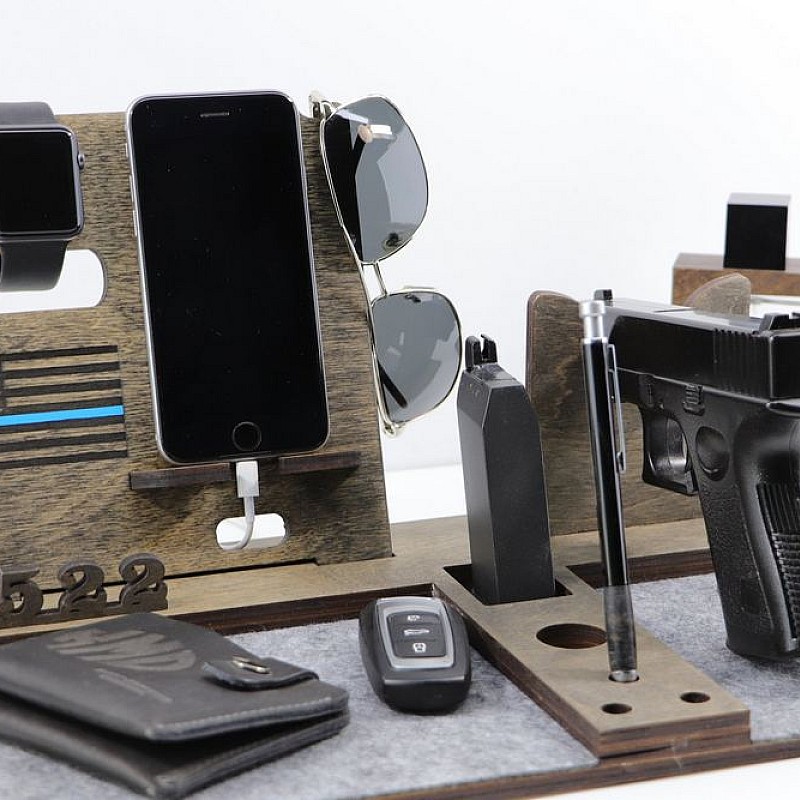 Kişiye Özel - Ahşap Silahlı Aksesuar ve Cep Telefonu Standı Police Seri