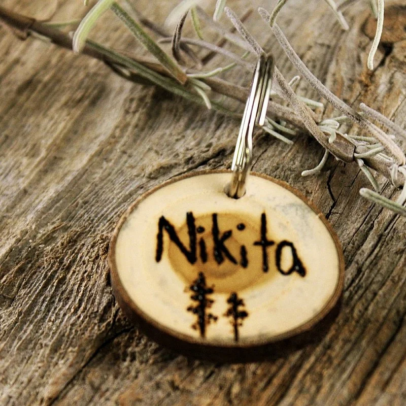 Kişiye Özel - Ahşap Ağaç Dalı Kedi Kimlik Madalyonu