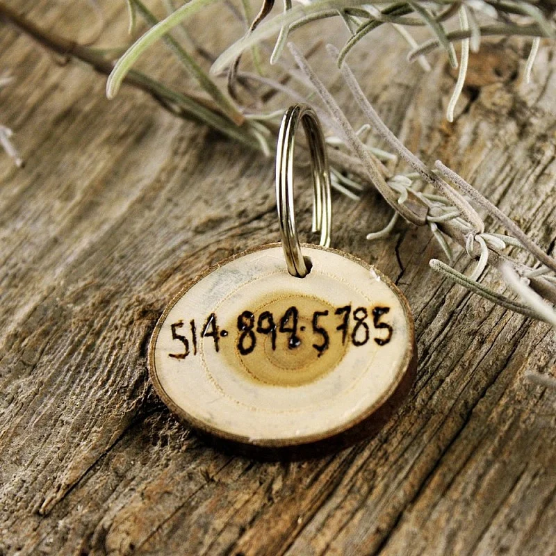 Kişiye Özel - Ahşap Ağaç Dalı Kedi Kimlik Madalyonu