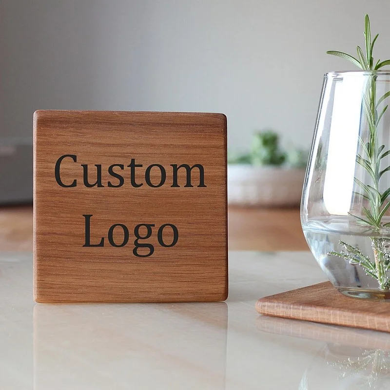 Kişiye Özel - Ahşap El İşçilikli Bardak Altlık 4 adet Kare Tasarım