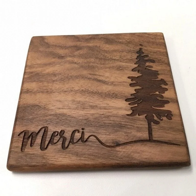 Kişiye Özel - Ahşap El İşçilikli Bardak Altlık 4 adet Kare Tasarım