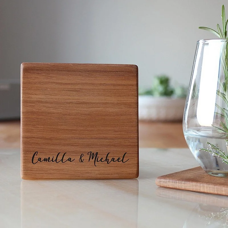 Kişiye Özel - Ahşap El İşçilikli Bardak Altlık 4 adet Kare Tasarım