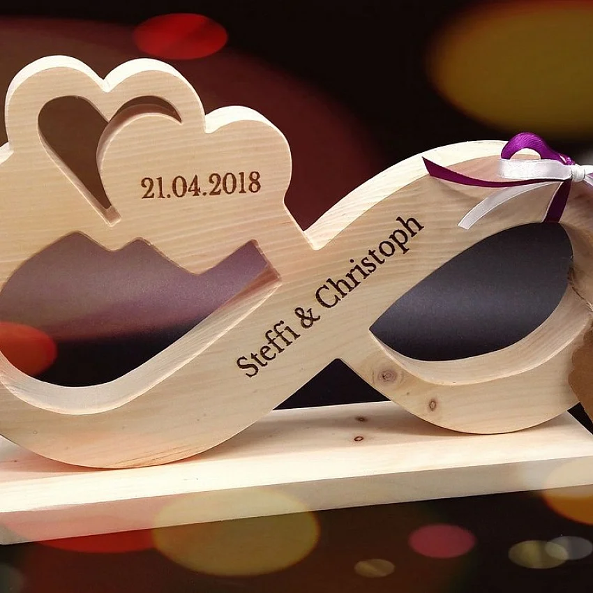 Kişiye Özel - Ahşap Sonsuzluk Çift Kalpli Tasarım