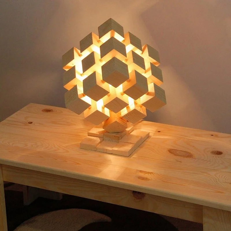Kişiye Özel - Ahşap Tasarım Cubic Masaüstü Lamba