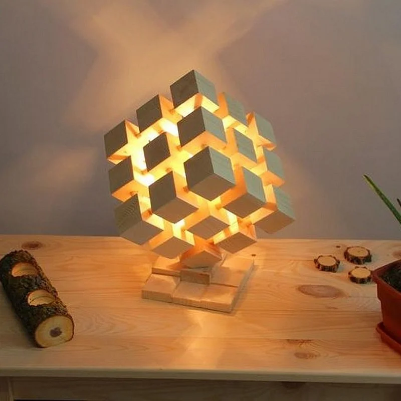 Kişiye Özel - Ahşap Tasarım Cubic Masaüstü Lamba