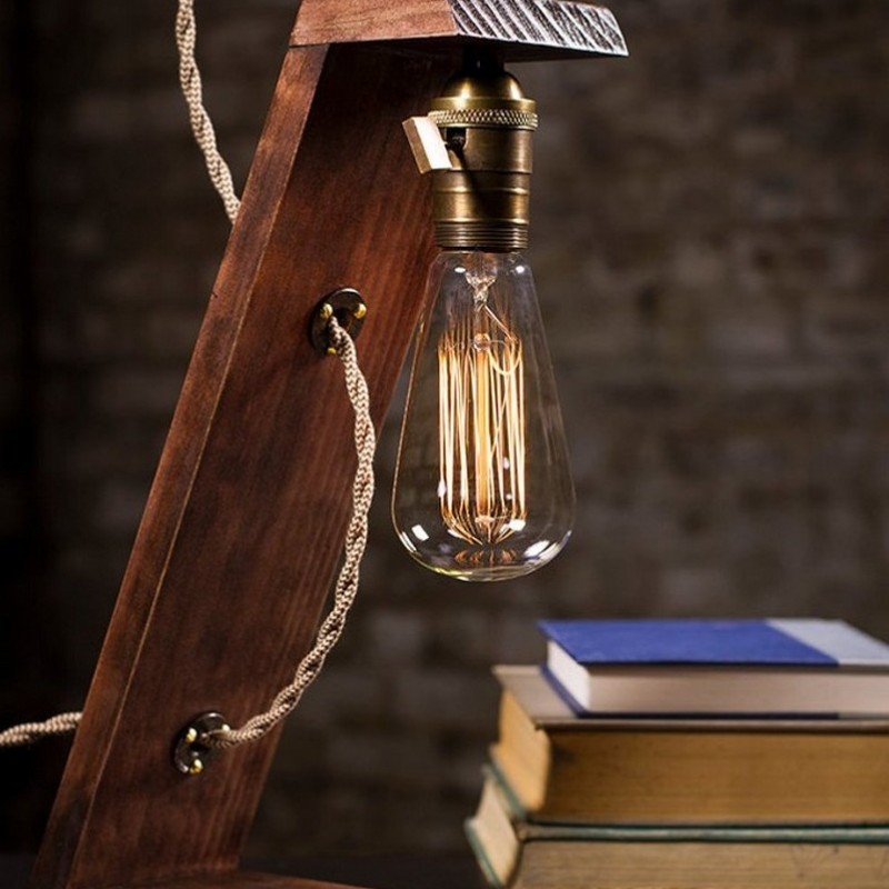 Kişiye Özel - Ahşap Edison Tasarım Masaüstü Lamba