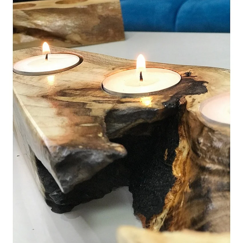 Kişiye Özel - Ahşap 5 Li Özel Seçme Ahşapla Mumluk Dekor