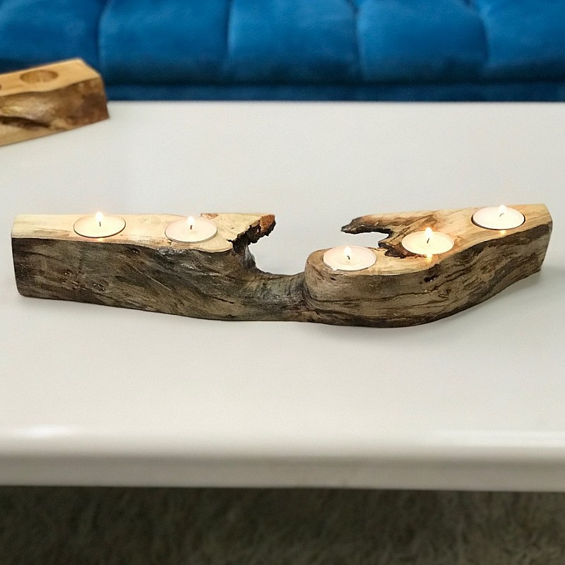 Kişiye Özel - Ahşap 5 Li Özel Seçme Ahşapla Mumluk Dekor