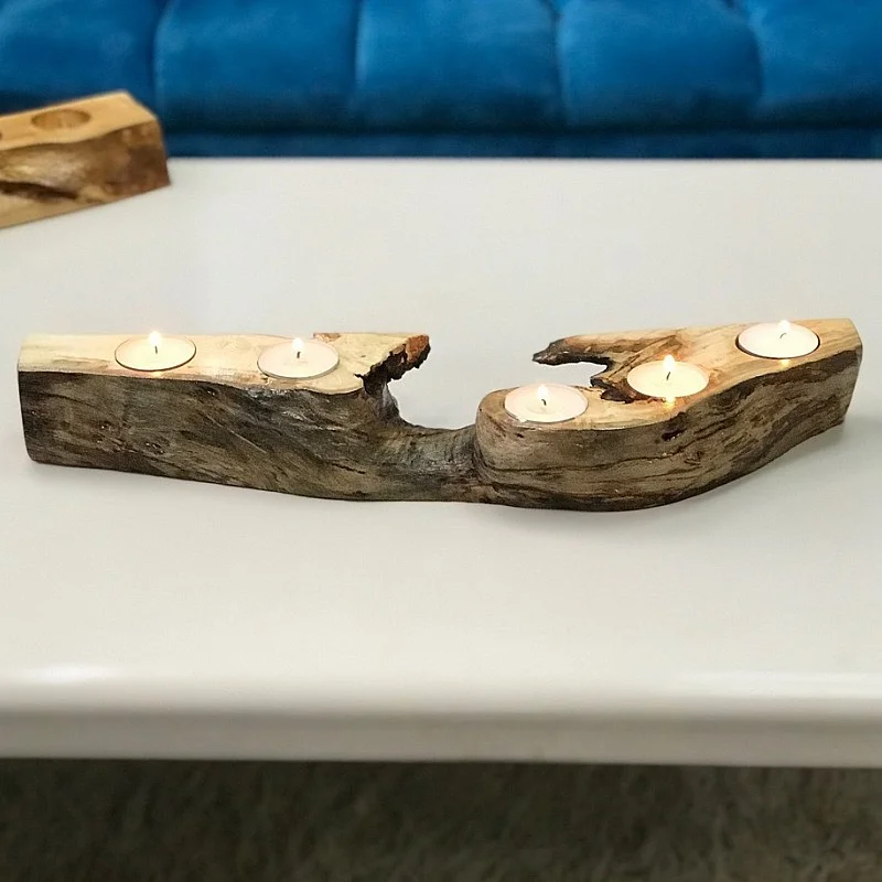 Kişiye Özel - Ahşap 5 Li Özel Seçme Ahşapla Mumluk Dekor