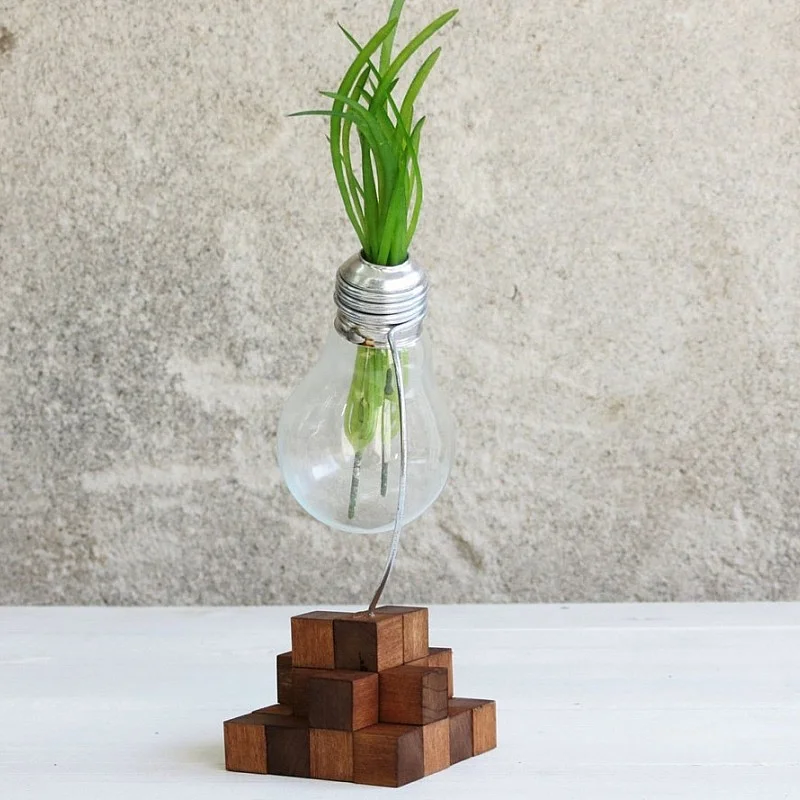 Kişiye Özel - Ahşap Square Tasarım Bulb Lamba Saksısı Kişiye Özel - Ahşap Square Tasarım Bulb Lamba Saksısı