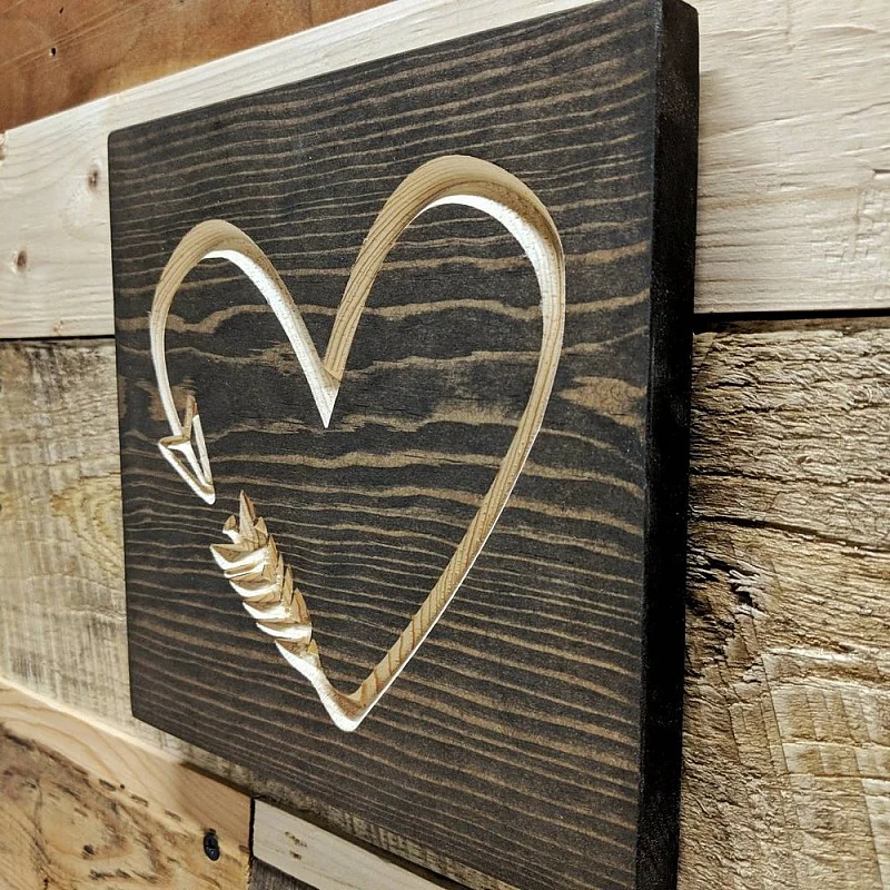 Kişiye Özel - Ahşap Kalp Oklu Tablo