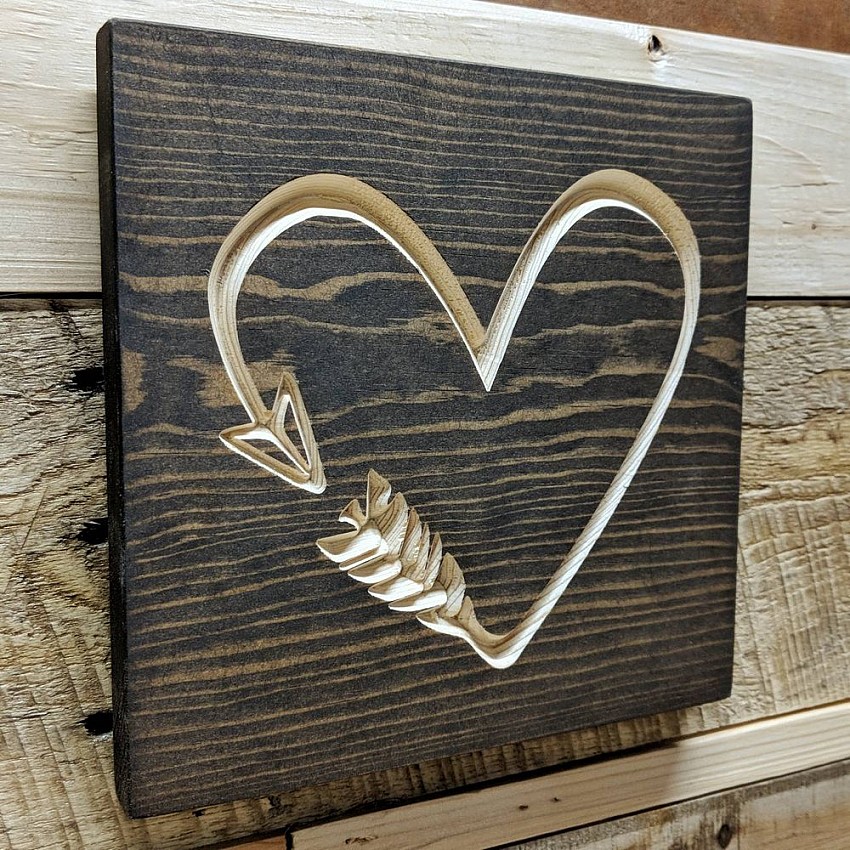 Kişiye Özel - Ahşap Kalp Oklu Tablo