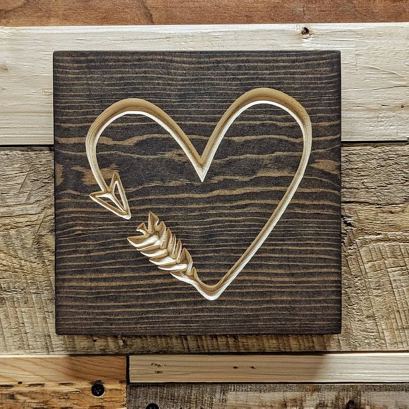 Kişiye Özel - Ahşap Kalp Oklu Tablo