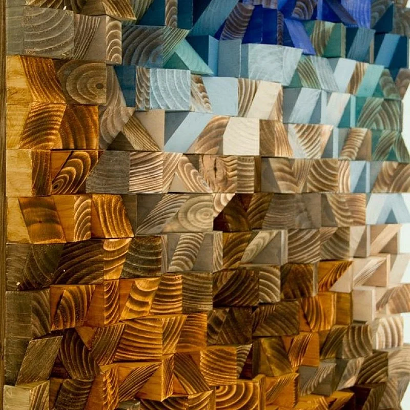 Kişiye Özel - Ahşap Kahverengi Mavi ve Turuncunun Rengi Tablo