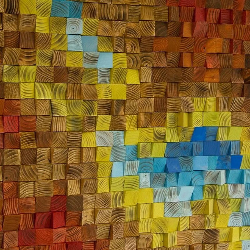 Kişiye Özel - Ahşap Kahverengi Sarı Mavi ve Kırmızın Rengi Tablo