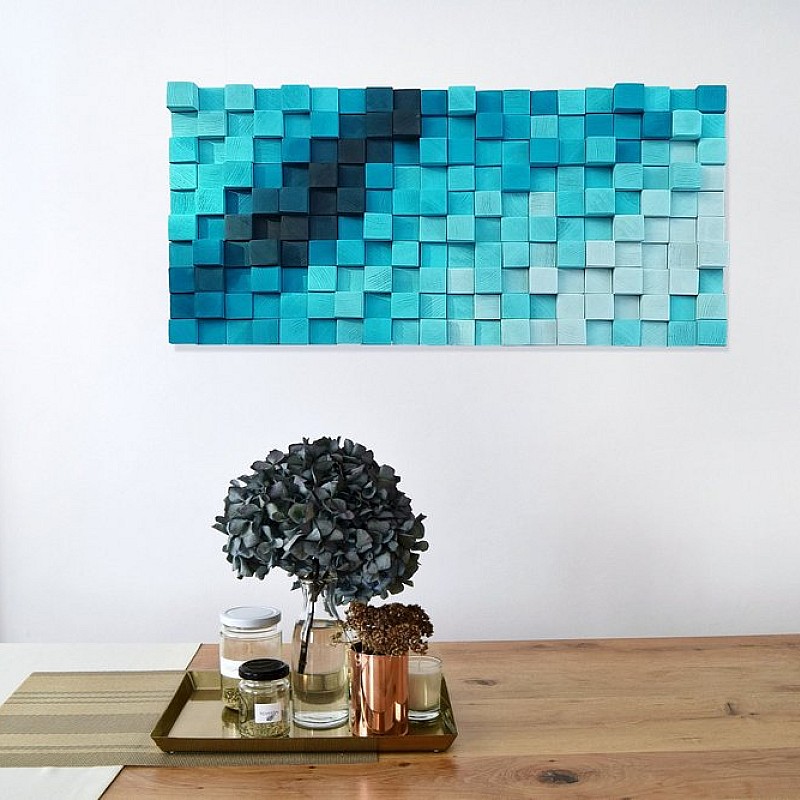 Kişiye Özel - Ahşap Turkuaz Lacivertin Rengi Tablo