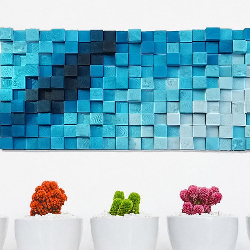 Kişiye Özel - Ahşap Turkuaz Lacivertin Rengi Tablo