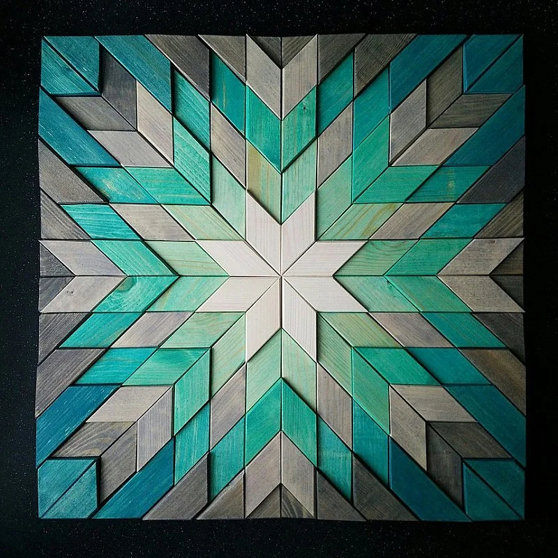 Kişiye Özel - Ahşap Yeşil Gri Baklava desenli Tablo