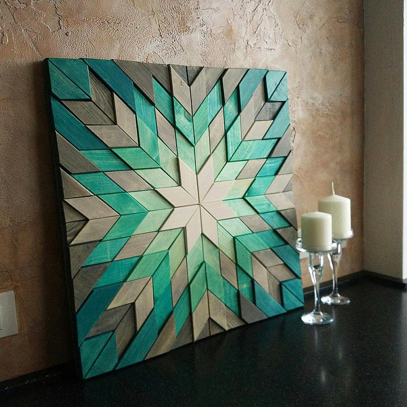 Kişiye Özel - Ahşap Yeşil Gri Baklava desenli Tablo