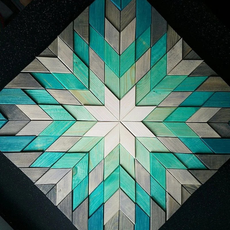 Kişiye Özel - Ahşap Yeşil Gri Baklava desenli Tablo