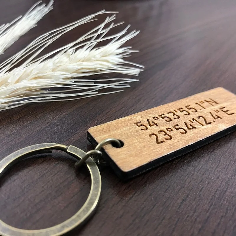 Kişiye Özel - Ahşap Köpek Kordinat Adres Tasma Madolyonu