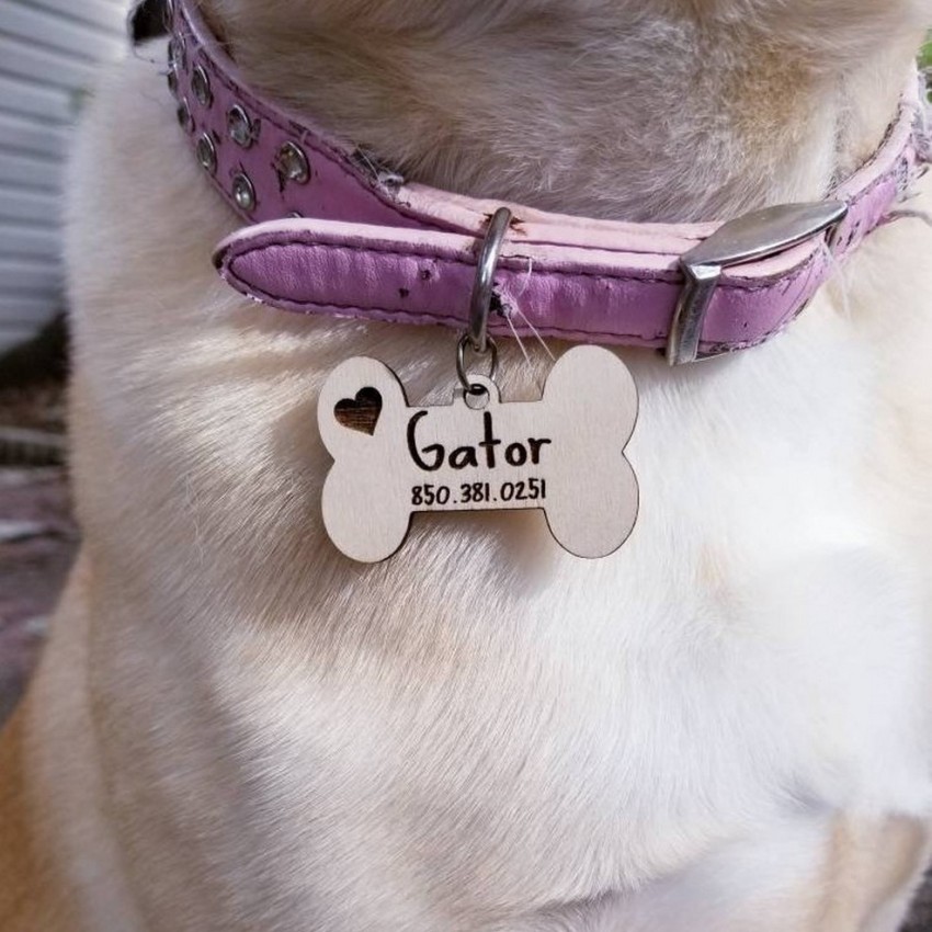 Kişiye Özel - Ahşap Kemik Modelli Köpek Tasma Kimlik Madolyonu