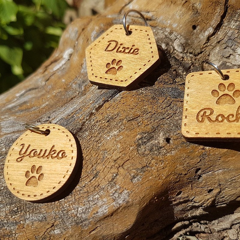 Kişiye Özel - Ahşap Kedi köpek Tasma Kimlik