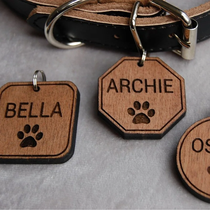 Kişiye Özel - Ahşap Kedi köpek Tasma Kimlik
