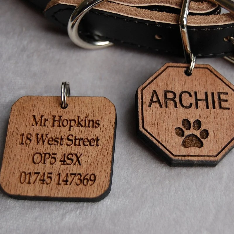 Kişiye Özel - Ahşap Kedi köpek Tasma Kimlik