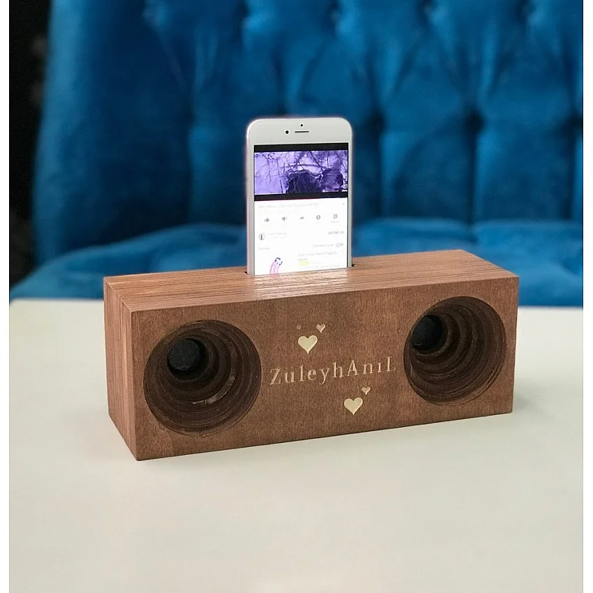 Kişiye Özel - Ahşap Çift Çıkışlı Ses Yükseltici ve Netleştirici Duble Tasarım