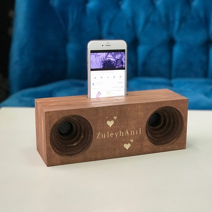 Kişiye Özel - Ahşap Çift Çıkışlı Ses Yükseltici ve Netleştirici Duble Tasarım