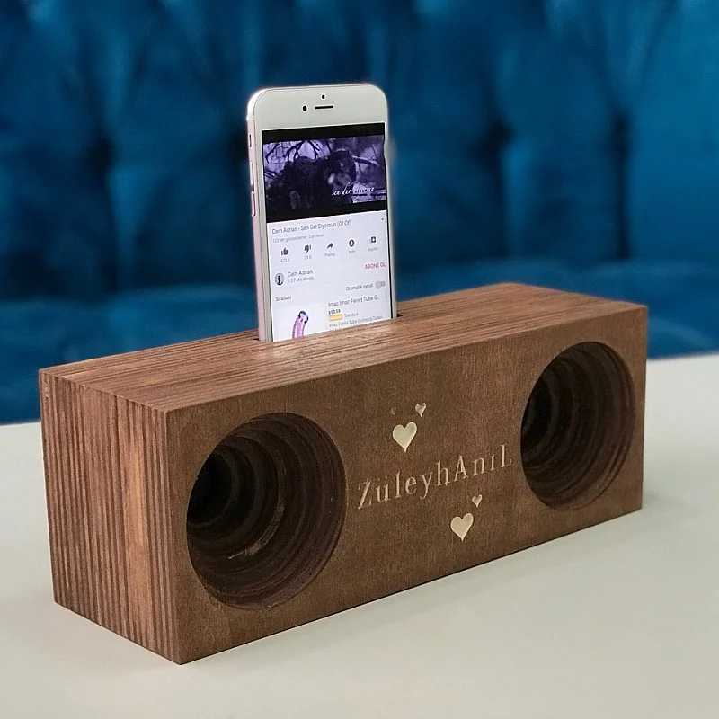 Kişiye Özel - Ahşap Çift Çıkışlı Ses Yükseltici ve Netleştirici Duble Tasarım