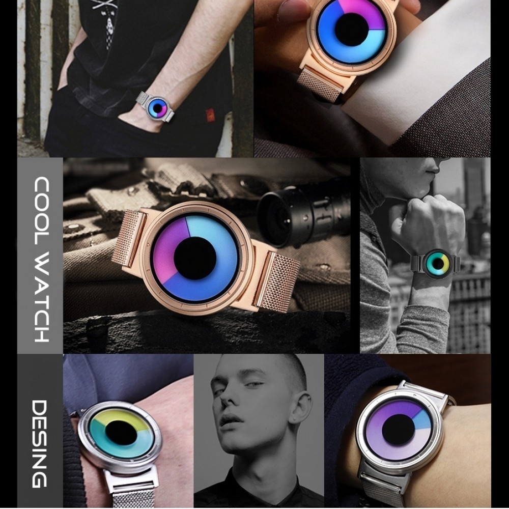 Cool Watch Saat - Silver Kasa - Silver Kordon CooL Galaxy Mix Sarı Yeşil Ekran Unisex