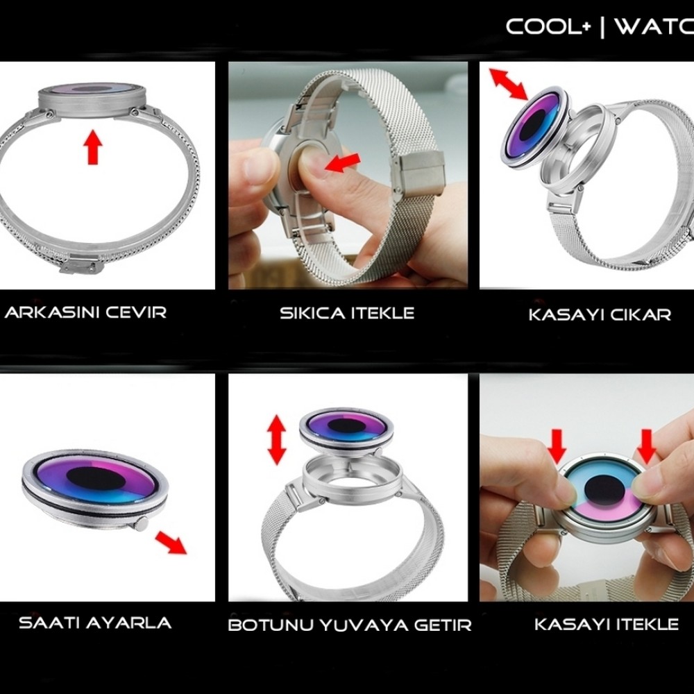 Cool Watch Saat - Silver Kasa - Silver Kordon CooL Galaxy Mix Sarı Yeşil Ekran Unisex
