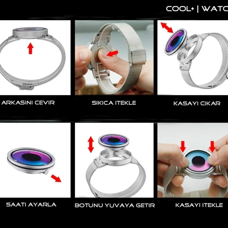 (Cool Watch Saat - Silver Kasa - Silver Kordon CooL Galaxy Mix Sarı Yeşil Ekran Unisex)
