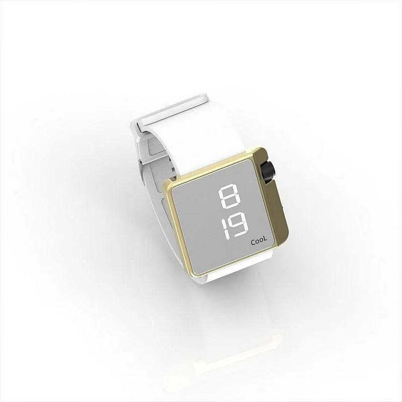 Cool Watch Saat - Gold Shiny Led Edition - Beyaz Kayış Unisex