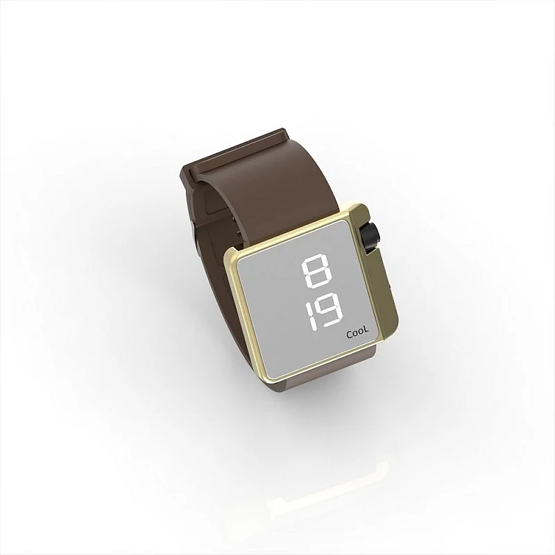 Cool Watch Saat - Gold Shiny Led Edition - Kahverengi Kayış Unisex