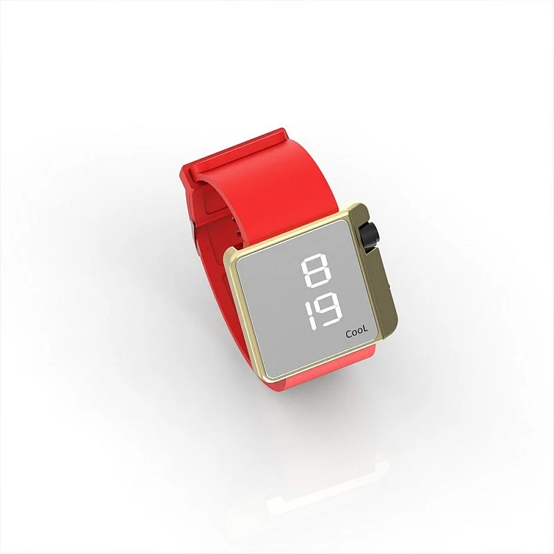 (Cool Watch Saat - Gold Shiny Led Edition - Kırmızı Kayış Unisex)