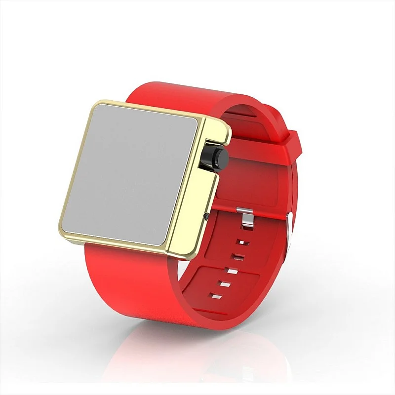 (Cool Watch Saat - Gold Shiny Led Edition - Kırmızı Kayış Unisex)
