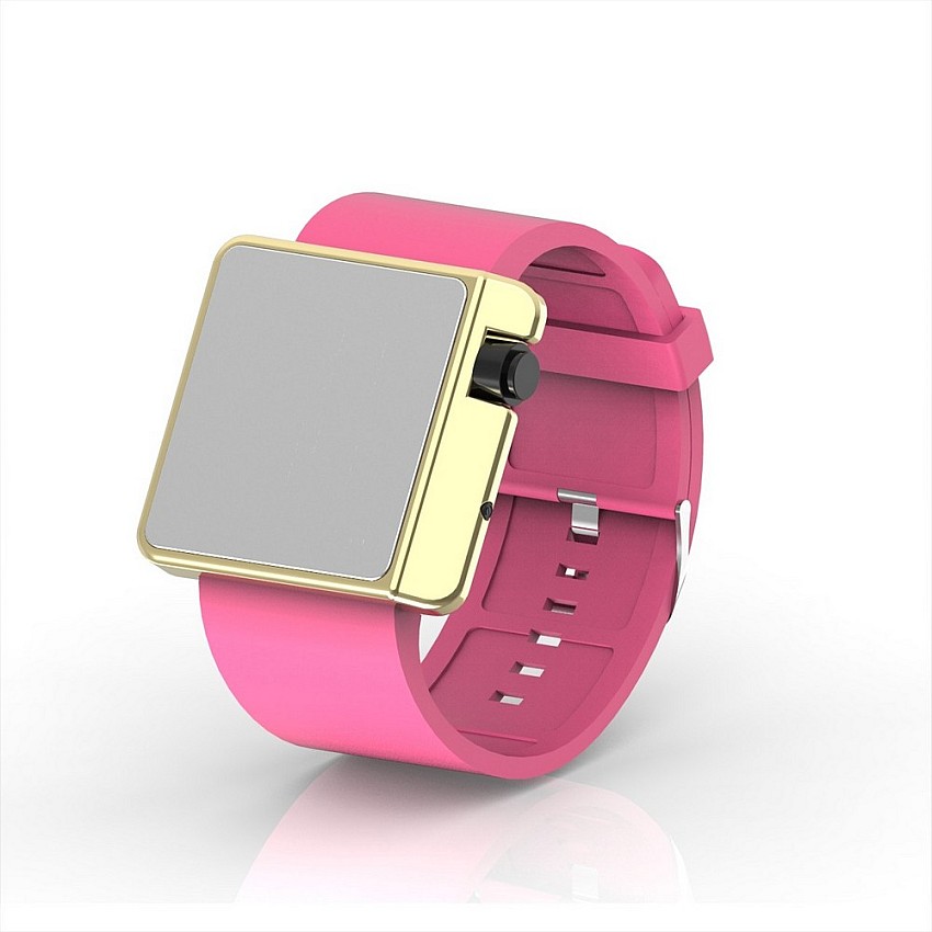 Cool Watch Saat - Gold Shiny Led Edition - Pembe Kayış Unisex