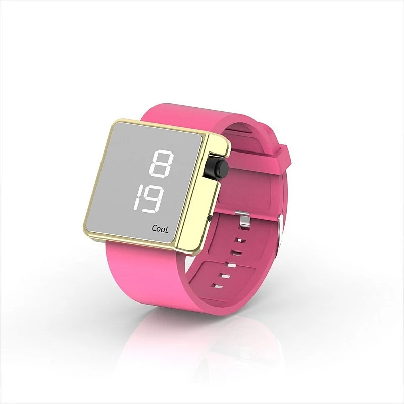 (Cool Watch Saat - Gold Shiny Led Edition - Pembe Kayış Unisex)