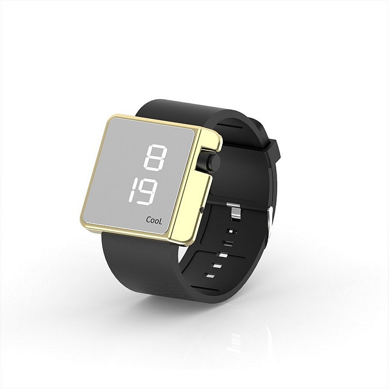 Cool Watch Saat - Gold Shiny Led Edition - Siyah Kayış Unisex