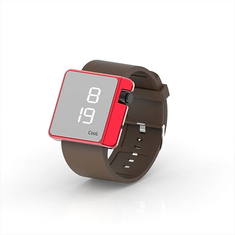 Cool Watch Saat - Kırmızı Edition - Kahverengi Kayış Unisex