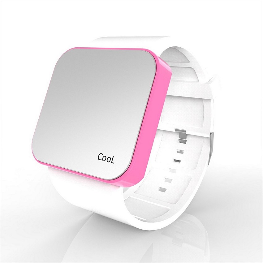 Cool Watch Saat - Pembe Led Kasa - Beyaz Kayış Unisex
