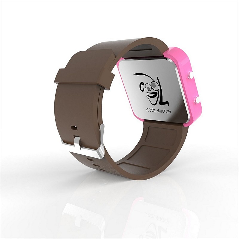 Cool Watch Saat - Pembe Led Kasa - Kahverengi Kayış Unisex