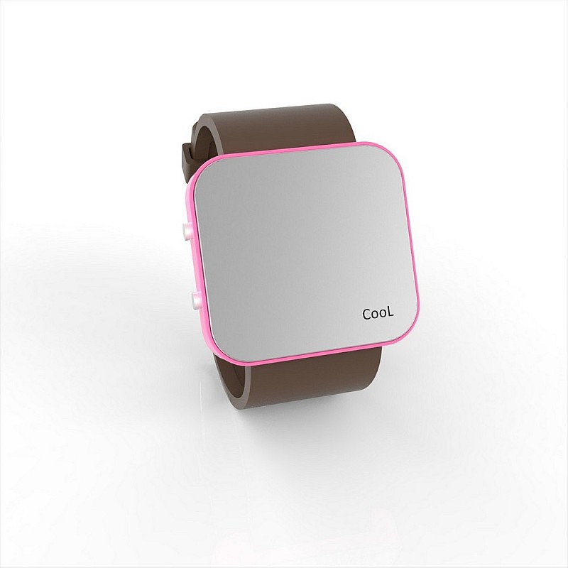 Cool Watch Saat - Pembe Led Kasa - Kahverengi Kayış Unisex