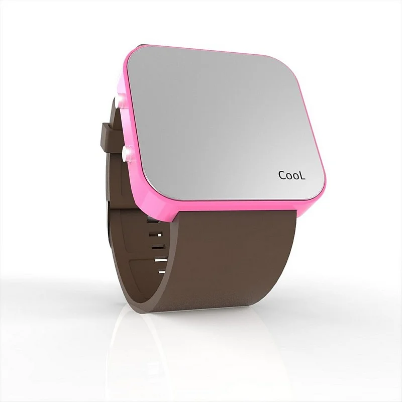 Cool Watch Saat - Pembe Led Kasa - Kahverengi Kayış Unisex