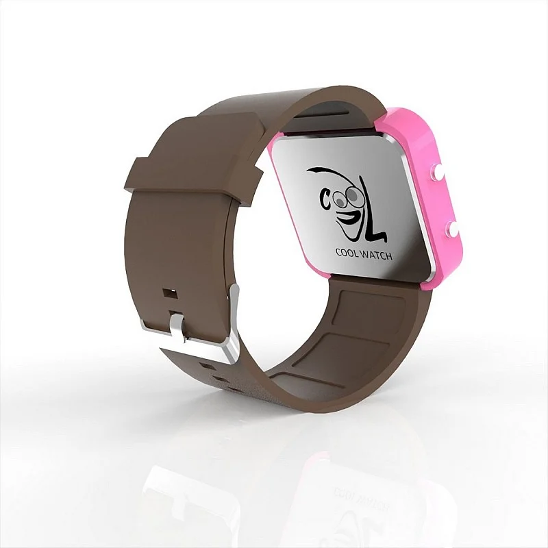 Cool Watch Saat - Pembe Led Kasa - Kahverengi Kayış Unisex